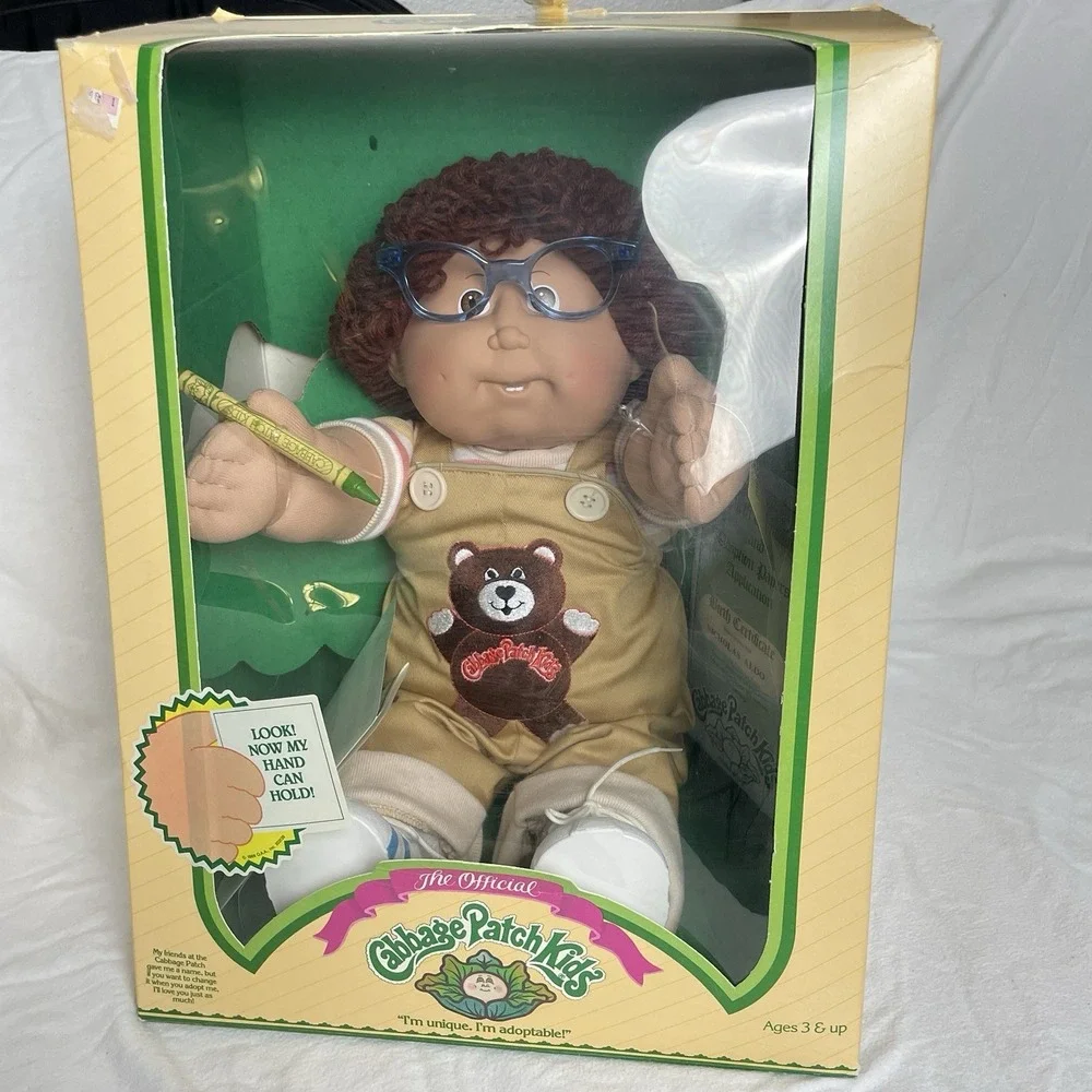 Vintage‎ 1984 Coleco Cabbage Patch Kids Boy Doll with Teeth Glasses Holds Crayon